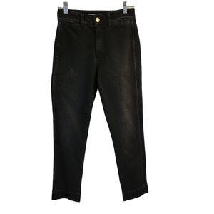 AMO Black High-Rise Straight-Leg Jeans with Subtle Fade